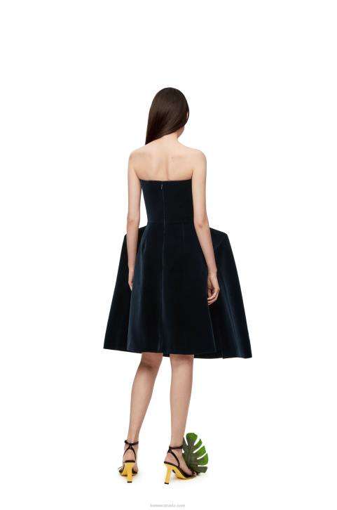 Loewe Peplum bustier dress in cotton velvet 688V1061 Women Dark Blue