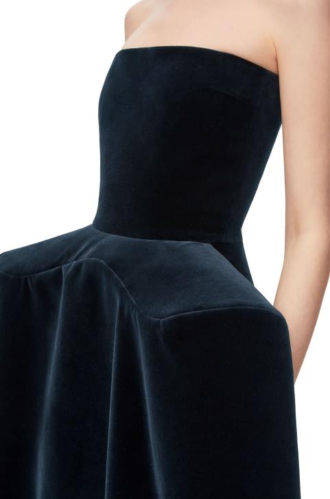 Loewe Peplum bustier dress in cotton velvet 688V1061 Women Dark Blue
