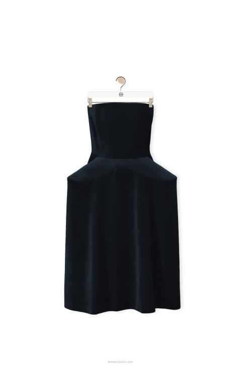 Loewe Peplum bustier dress in cotton velvet 688V1061 Women Dark Blue