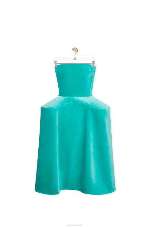 Loewe Peplum bustier dress in cotton velvet 688V1064 Women Caribbean Blue