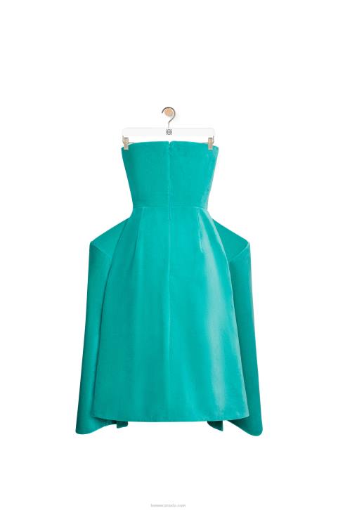 Loewe Peplum bustier dress in cotton velvet 688V1064 Women Caribbean Blue