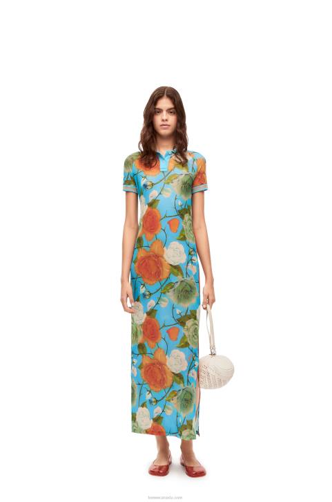 Loewe Roses polo dress in mesh 688V1042 Women Blue/Multicolor