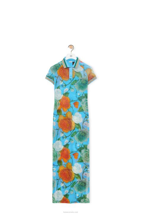 Loewe Roses polo dress in mesh 688V1042 Women Blue/Multicolor