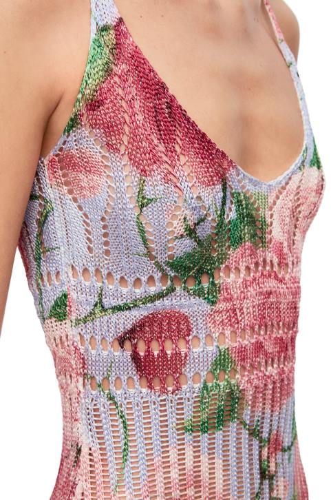 Loewe Roses strappy dress in viscose 688V1047 Women Pink Multitone