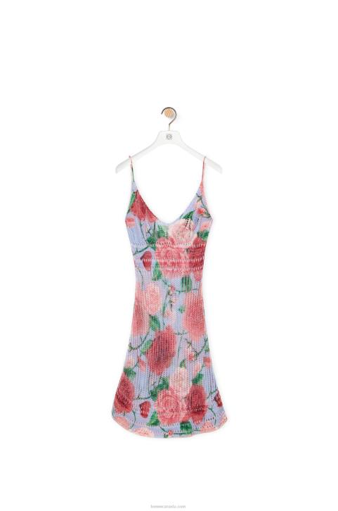 Loewe Roses strappy dress in viscose 688V1047 Women Pink Multitone