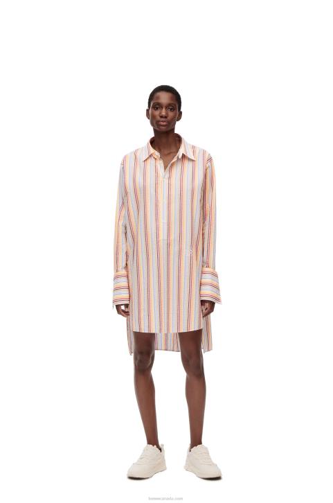 Loewe Stripe deconstructed shirt dress in cotton 688V1096 Women Yellow/Blue/Orange