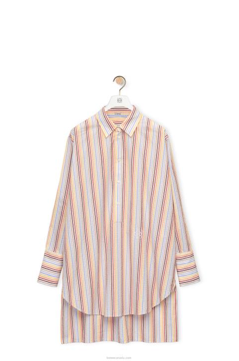 Loewe Stripe deconstructed shirt dress in cotton 688V1096 Women Yellow/Blue/Orange