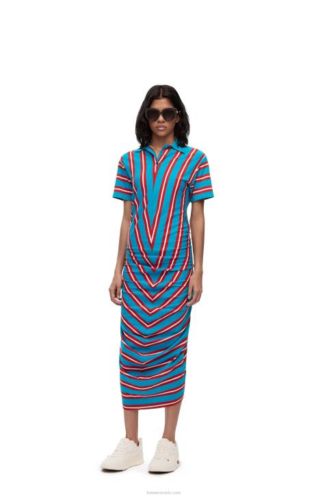 Loewe Stripe polo dress in cotton 688V1102 Women Red/Blue