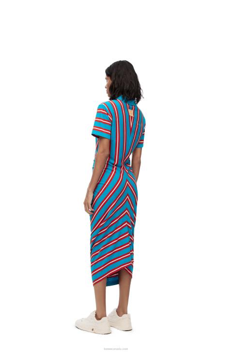 Loewe Stripe polo dress in cotton 688V1102 Women Red/Blue