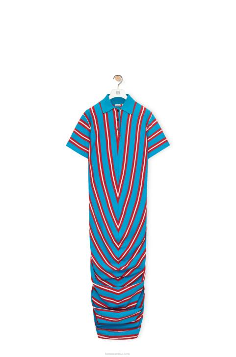 Loewe Stripe polo dress in cotton 688V1102 Women Red/Blue