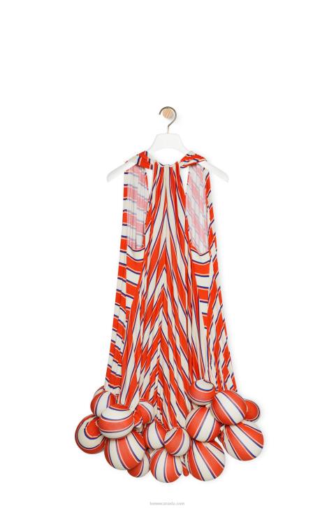 Loewe Stripe pom pom dress in viscose 688V1088 Women Orange/White
