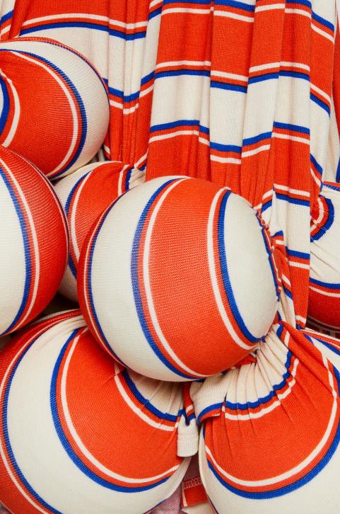 Loewe Stripe pom pom dress in viscose 688V1088 Women Orange/White