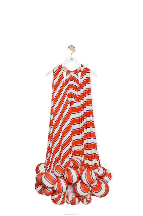 Loewe Stripe pom pom dress in viscose 688V1088 Women Orange/White