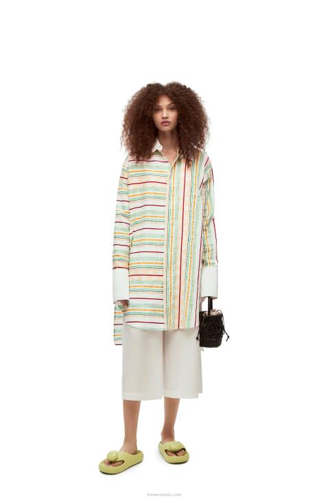 Loewe Stripe shirt dress in cotton, linen and silk 688V1052 Women Green/Red