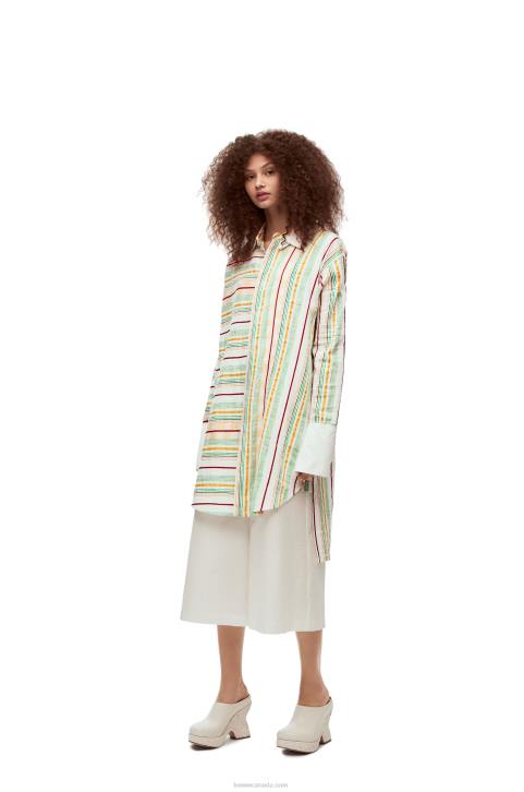 Loewe Stripe shirt dress in cotton, linen and silk 688V1052 Women Green/Red