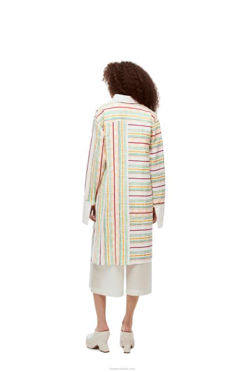 Loewe Stripe shirt dress in cotton, linen and silk 688V1052 Women Green/Red