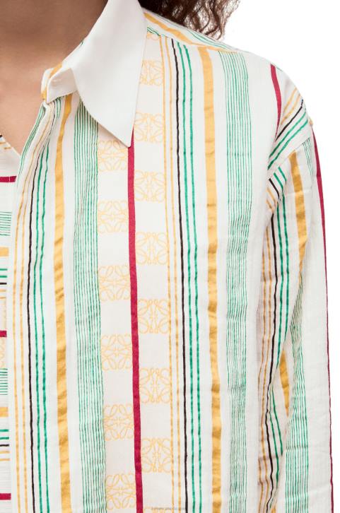 Loewe Stripe shirt dress in cotton, linen and silk 688V1052 Women Green/Red