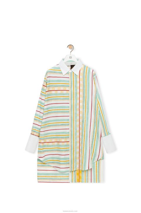 Loewe Stripe shirt dress in cotton, linen and silk 688V1052 Women Green/Red