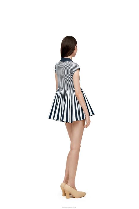 Loewe Striped mini dress in viscose blend knit 688V1063 Women Navy/White