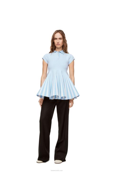 Loewe Striped mini dress in viscose blend knit 688V1081 Women Baby Blue/White