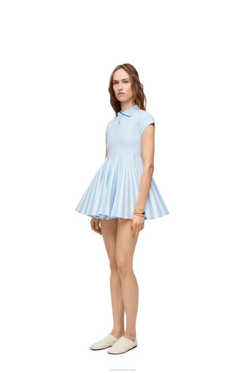 Loewe Striped mini dress in viscose blend knit 688V1081 Women Baby Blue/White