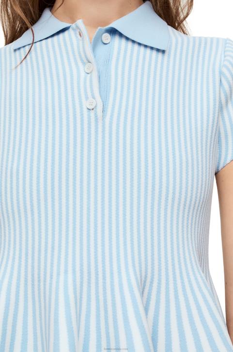 Loewe Striped mini dress in viscose blend knit 688V1081 Women Baby Blue/White