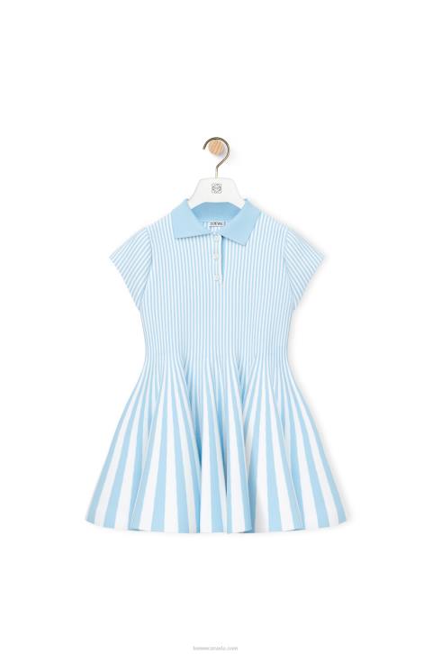 Loewe Striped mini dress in viscose blend knit 688V1081 Women Baby Blue/White