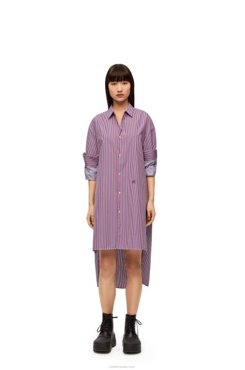 Loewe Turn-up shirt dress in striped cotton 688V1035 Women Blue/Red