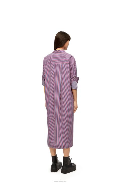 Loewe Turn-up shirt dress in striped cotton 688V1035 Women Blue/Red