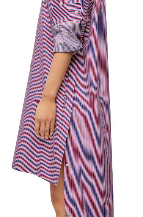 Loewe Turn-up shirt dress in striped cotton 688V1035 Women Blue/Red