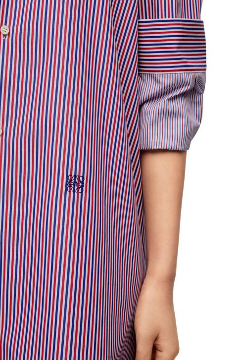 Loewe Turn-up shirt dress in striped cotton 688V1035 Women Blue/Red