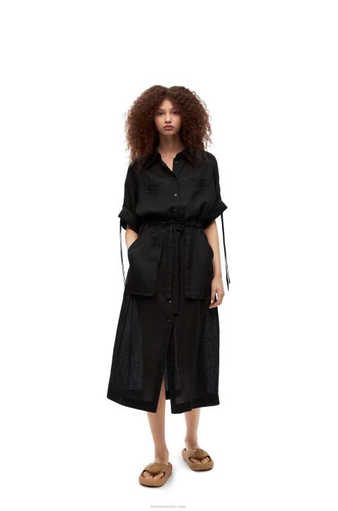 Loewe Workwear midi dress in linen 688V1059 Women Black