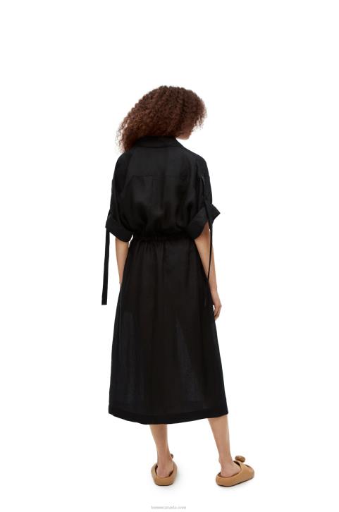 Loewe Workwear midi dress in linen 688V1059 Women Black