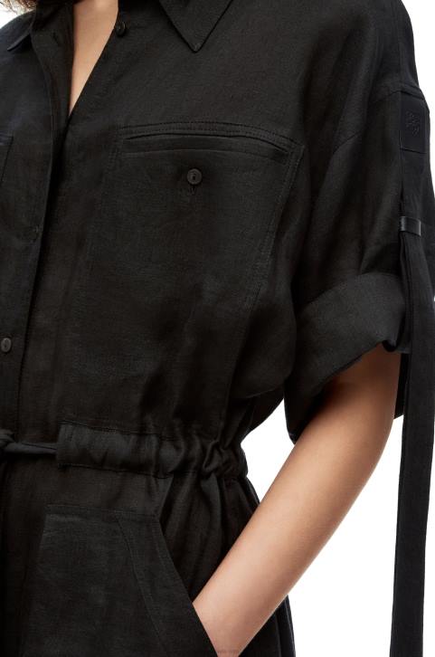 Loewe Workwear midi dress in linen 688V1059 Women Black