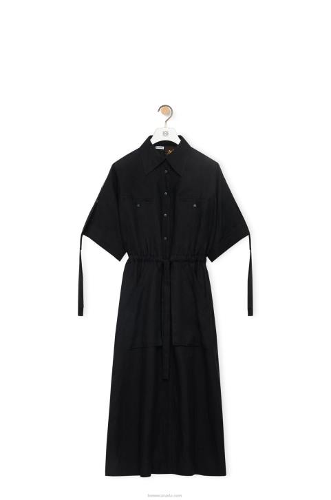 Loewe Workwear midi dress in linen 688V1059 Women Black