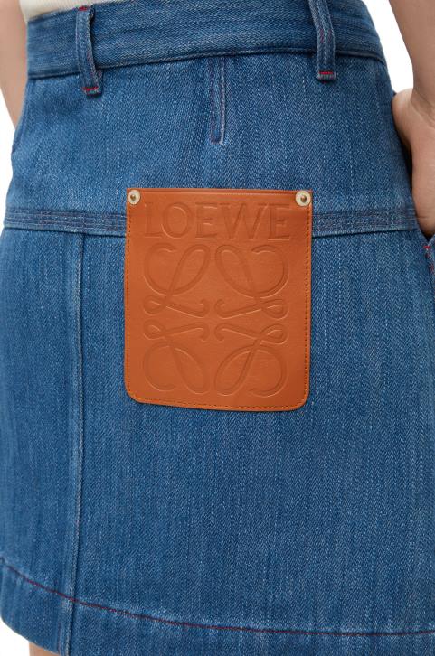 Loewe Workwear skirt in denim 688V1161 Women Blue/Red