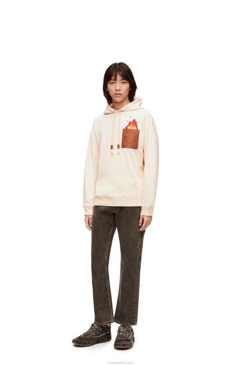 Loewe Calcifer leather patch hoodie in cotton 688V842 Women Ecru