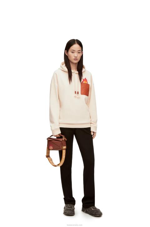 Loewe Calcifer leather patch hoodie in cotton 688V842 Women Ecru