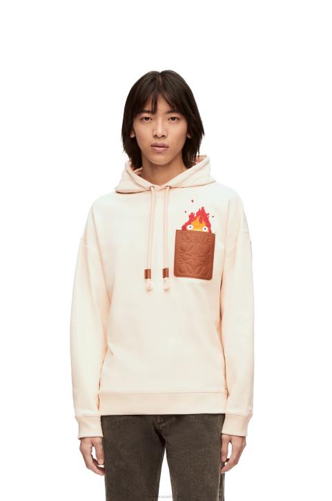 Loewe Calcifer leather patch hoodie in cotton 688V842 Women Ecru