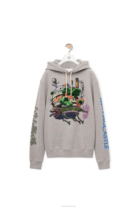 Loewe Moving Castle embroidered hoodie in cotton 688V840 Women Grey