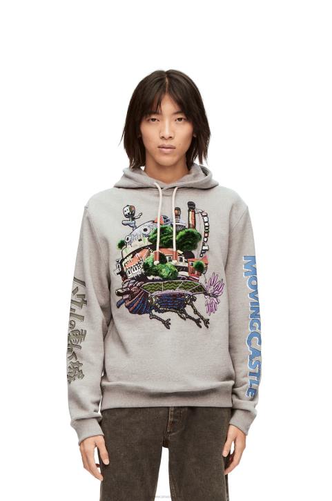 Loewe Moving Castle embroidered hoodie in cotton 688V840 Women Grey