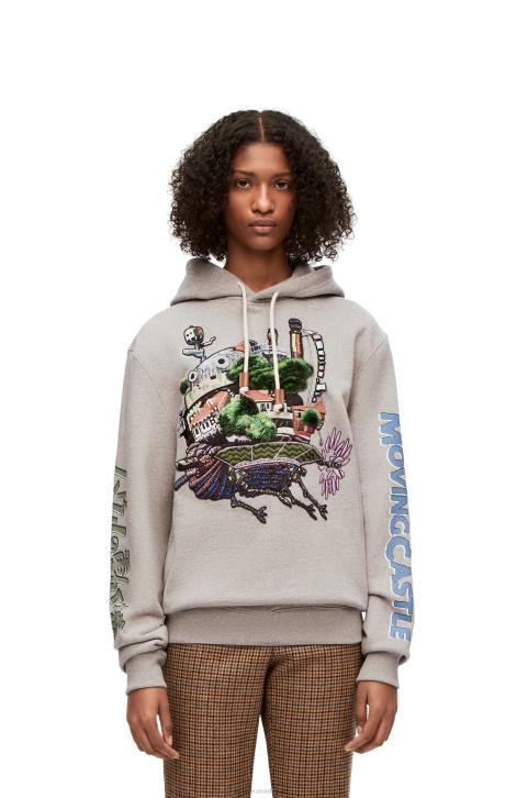 Loewe Moving Castle embroidered hoodie in cotton 688V840 Women Grey