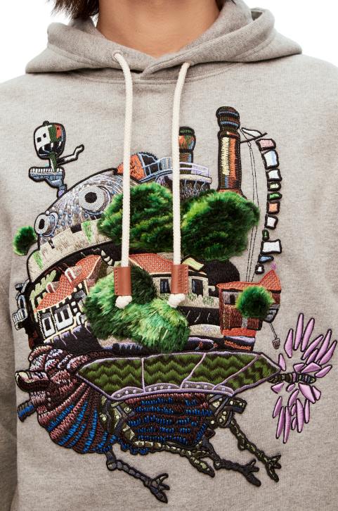 Loewe Moving Castle embroidered hoodie in cotton 688V840 Women Grey