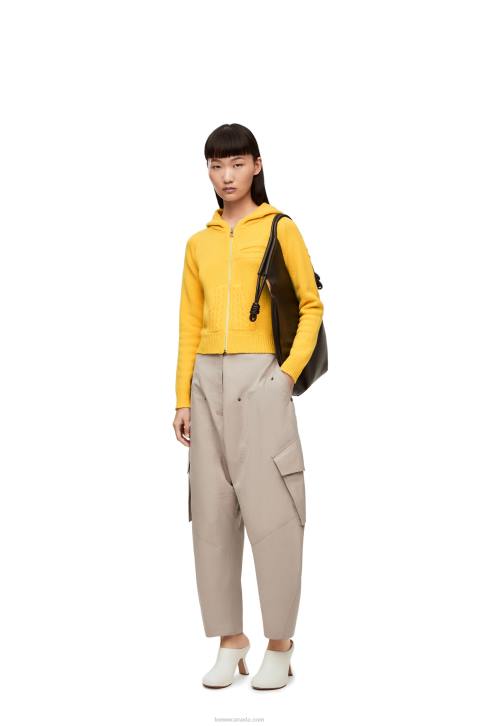 Loewe Zip up hoodie in knit wool 688V804 Women Pale Yellow