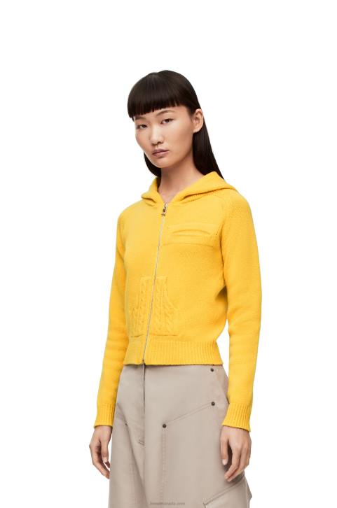 Loewe Zip up hoodie in knit wool 688V804 Women Pale Yellow