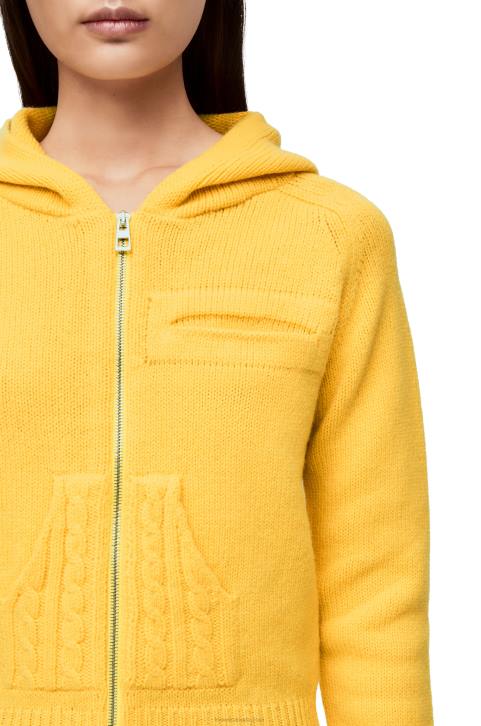 Loewe Zip up hoodie in knit wool 688V804 Women Pale Yellow