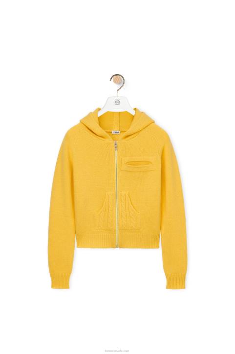 Loewe Zip up hoodie in knit wool 688V804 Women Pale Yellow