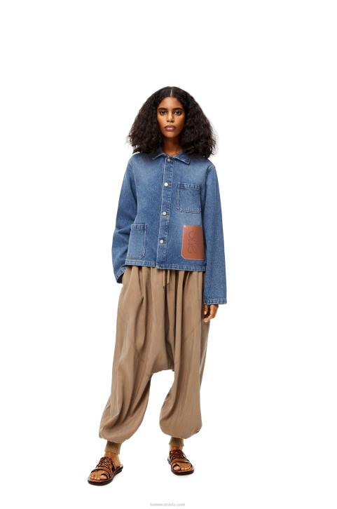 Loewe Anagram short jacket in cotton 688V1201 Women Blue Denim