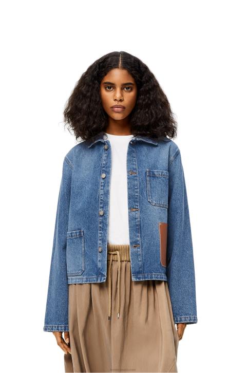 Loewe Anagram short jacket in cotton 688V1201 Women Blue Denim