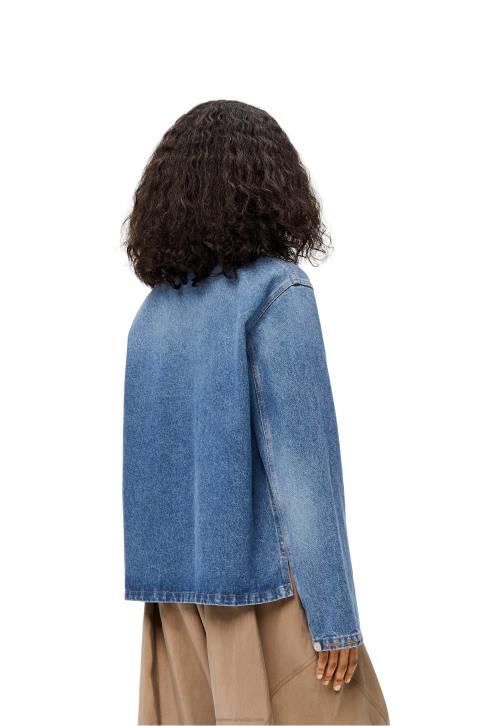 Loewe Anagram short jacket in cotton 688V1201 Women Blue Denim